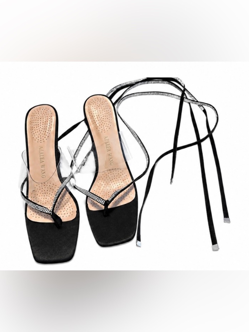 Azalea Wang Black Rhinestone Lace-Up Sandals